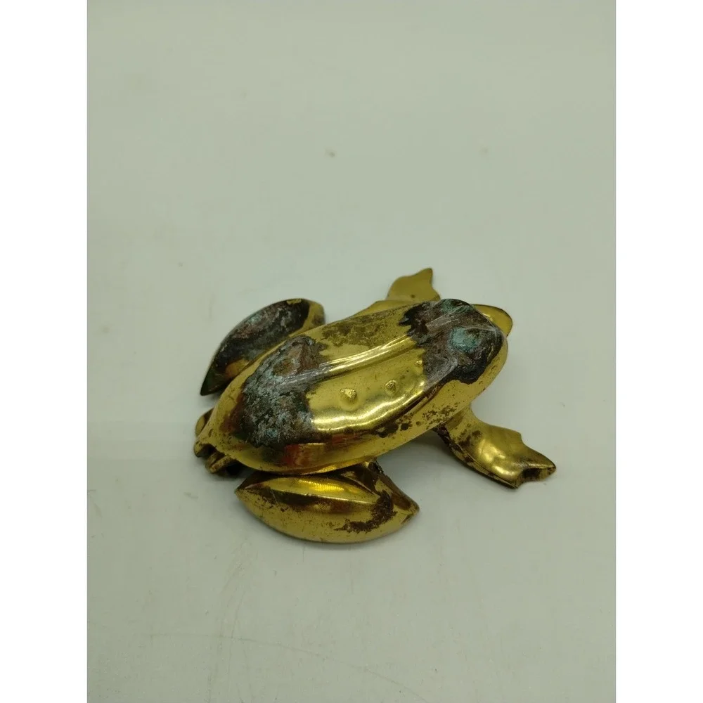 Vintage Solid Brass Frog Personal Ashtray Trinket Box Key Hider Hinged Lid 3